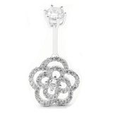 925 Silver Navel Piercing Zircon Rose Flower Belly Button Ring