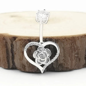 925 Silver Navel Piercing Heart Flower CZ Belly Button Ring Women Jewelry