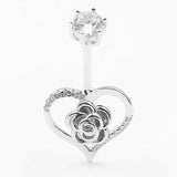 925 Silver Navel Piercing Heart Flower CZ Belly Button Ring Women Jewelry