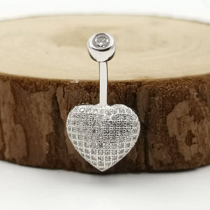 925 Silver Heart Shape CZ Belly Button Ring