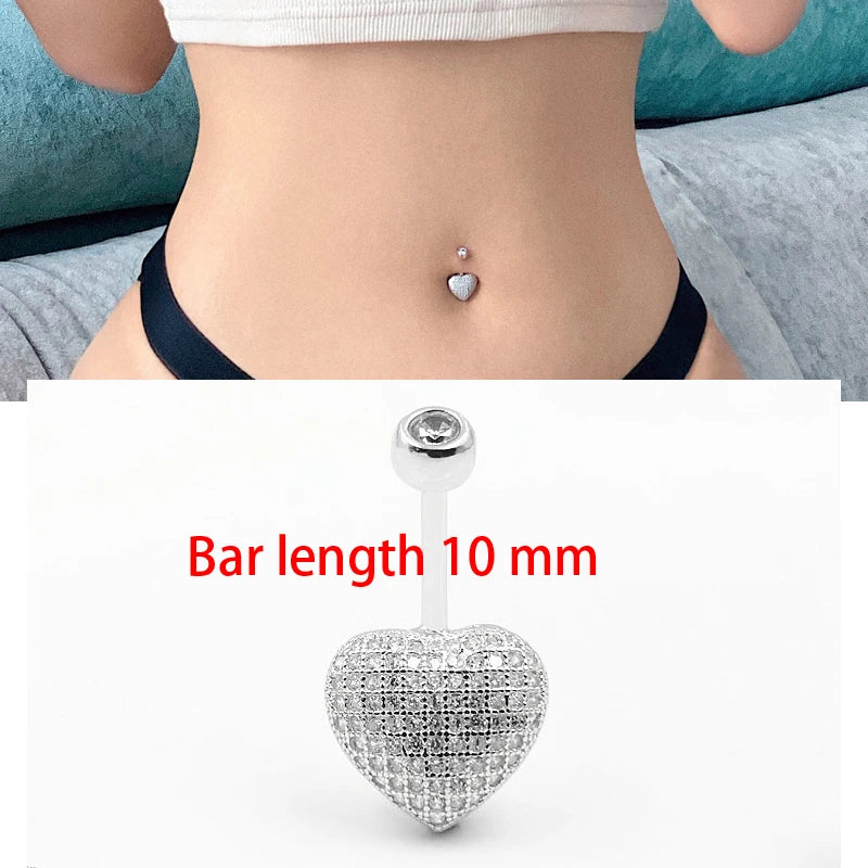 925 Silver Heart Shape CZ Belly Button Ring