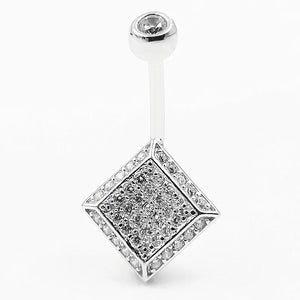 925 Silver Belly Button Ring Square Cubic Zircon Navel Piercing