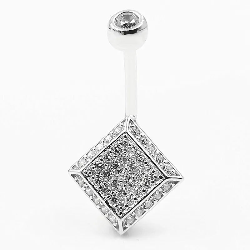 925 Silver Belly Button Ring Square Cubic Zircon Navel Piercing