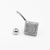 925 Silver Belly Button Ring Square Cubic Zircon Navel Piercing