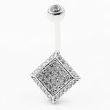 925 Silver Belly Button Ring Square Cubic Zircon Navel Piercing
