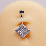 925 Silver Belly Button Ring Square Cubic Zircon Navel Piercing