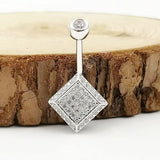 925 Silver Belly Button Ring Square Cubic Zircon Navel Piercing
