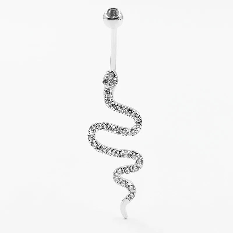 925 Silver Navel Ring CZ Snake Belly Piercing