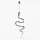 925 Silver Navel Ring CZ Snake Belly Piercing