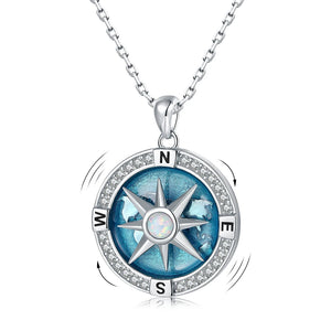 925 Silver Navy Compass Opal Necklace for Women