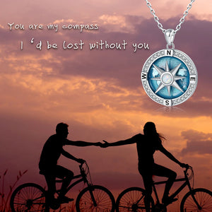 925 Silver Navy Compass Opal Necklace for Women