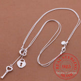 925 Sterling Silver Heart Shaped Key Lock Necklace For Women