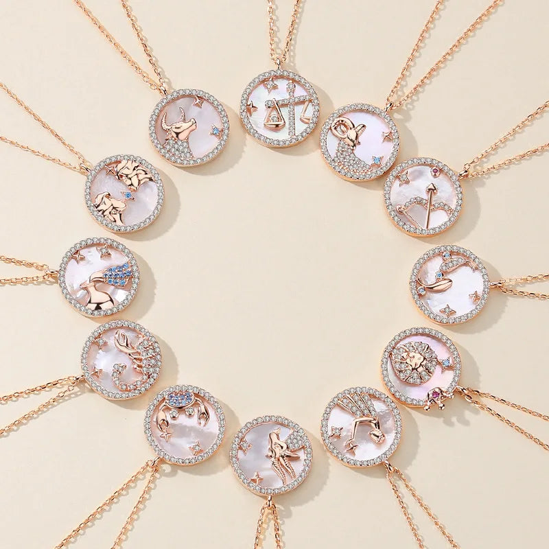 925 Silver Zodiac Sign Necklace with Mother-of-pearl Pendant