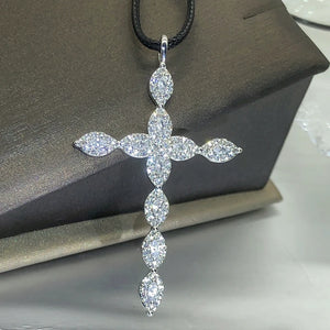 925 Sterling Silver Necklace 18 Inch Crystal Cross Pendant For Women