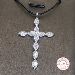925 Sterling Silver Necklace 18 Inch Crystal Cross Pendant For Women