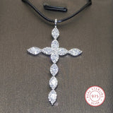 925 Sterling Silver Necklace 18 Inch Crystal Cross Pendant For Women