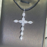925 Sterling Silver Necklace 18 Inch Crystal Cross Pendant For Women