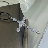 925 Sterling Silver Necklace 18 Inch Crystal Cross Pendant For Women