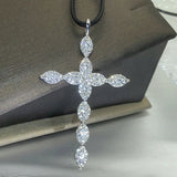 925 Sterling Silver Necklace 18 Inch Crystal Cross Pendant For Women
