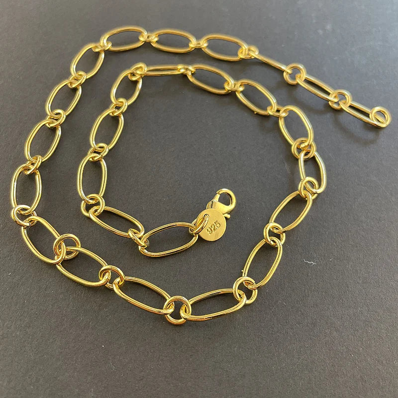 925 Silver Gold-plated Paper Clip Necklace Charm Jewelry Christmas Gift