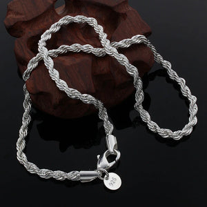 925 Sterling Silver 4mm Twisted Rope & Chain Necklace Men Women