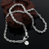 925 Sterling Silver 4mm Twisted Rope & Chain Necklace Men Women