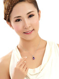 925 Silver Necklace Angel Tears Crystal Purple Pendant Necklace for Woman