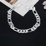 925 Silver Necklace Bracelet Set Classic 8mm Chain Party Wedding
