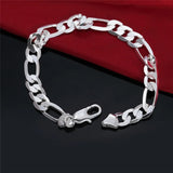 925 Silver Necklace Bracelet Set Classic 8mm Chain Party Wedding