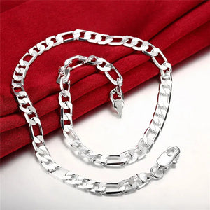 925 Silver Necklace Bracelet Set Classic 8mm Chain Party Wedding