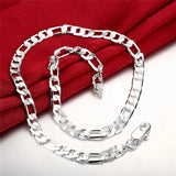925 Silver Necklace Bracelet Set Classic 8mm Chain Party Wedding