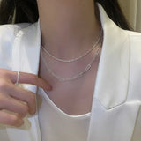 925 Silver Necklace Flash Chain Rectangle Choker Women Jewelry
