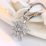 925 Silver CZ Zirconia Snowflake Pendant Necklace for Women