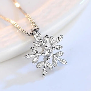 925 Silver CZ Snowflake Pendant Necklace Gift