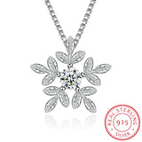 925 Silver CZ Zirconia Snowflake Pendant Necklace for Women