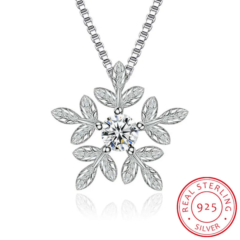 925 Silver CZ Snowflake Pendant Necklace Gift