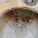 925 Silver Necklace Lilac Pendant Clear Zircon Flower Necklace