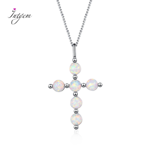 925 Silver Cross Opal Pendant Necklace Fine Jewelry