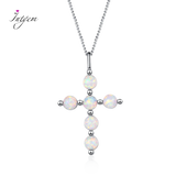 925 Silver Cross Opal Pendant Necklace Fine Jewelry
