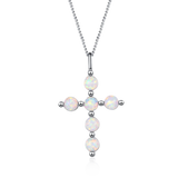 925 Silver Cross Opal Pendant Necklace Fine Jewelry