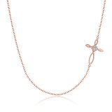 925 Silver CZ Sideway Cross Pendant Choker Necklace