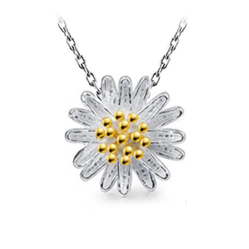 925 Silver Necklace Daisy Sunflowers Pendant Charm Jewelry