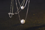 925 Silver Necklace Double Layer Chain Pearl Choker S-n156