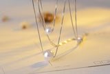 925 Silver Necklace Double Layer Chain Pearl Choker S-n156