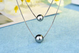 925 Silver Necklace Double Layer Chain Pearl Choker S-n156