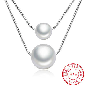 925 Silver Necklace Double Layer Chain Pearl Choker S-n156