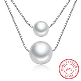 925 Silver Necklace Double Layer Chain Pearl Choker S-n156