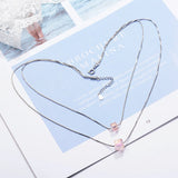 925 Silver Necklace Double Layer Square Crystal Choker S-N387