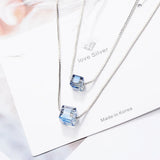 925 Silver Necklace Double Layer Square Crystal Choker S-N387