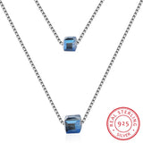 925 Silver Necklace Double Layer Square Crystal Choker S-N387